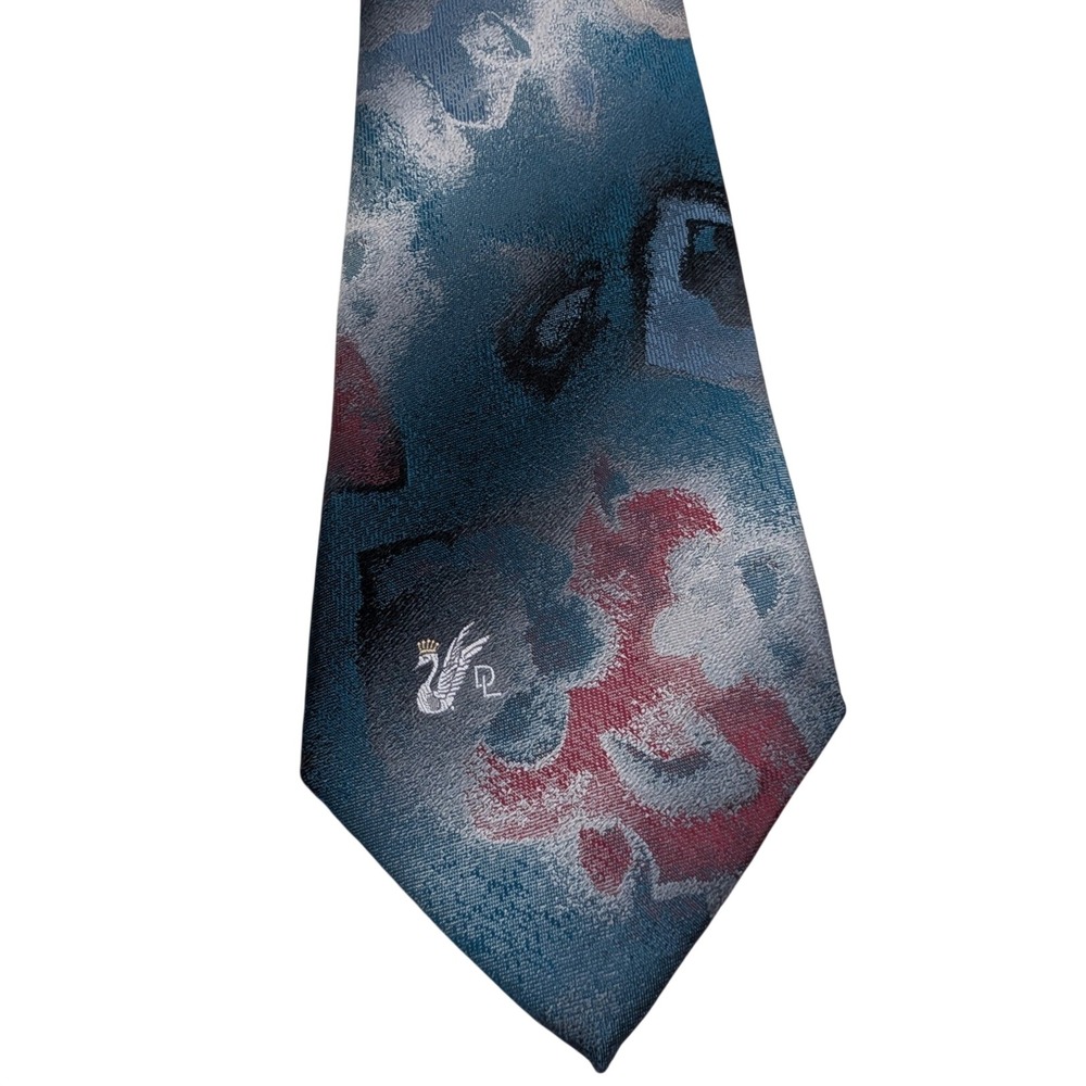 Don Loper Mens Abstract Floral Silk Feel Necktie OS Blue Grey Red